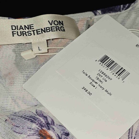 NWT Diane Von Furstenberg Toile Bouquet Ivory Multi Lila Dress‎ Large - Picture 4 of 5